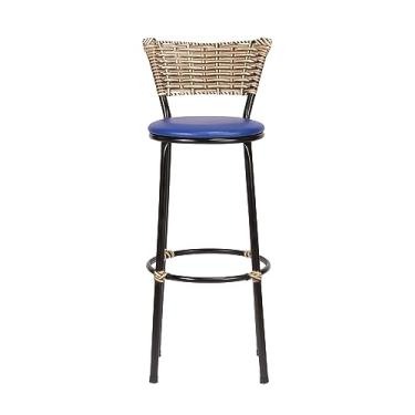 Imagem de Banqueta Alta Sua Casa Top Encosto Fixo Juncado Design Moderno Bancada Cozinha Americana (Junco Capuccino Mesclado, Azul)