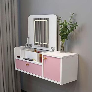 Imagem de Mesa De Vaidade Com Três Modos De Iluminação Espelho De Maquiagem Led, Prateleira Flutuante Armário De Cabeceira Penteadeira Para Casa, Escritório,Esquerda,Bonny369