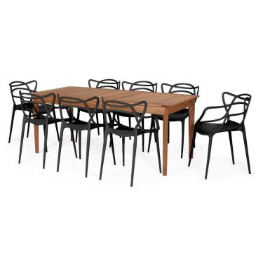 Imagem de Conjunto Mesa de Jantar Retangular em Madeira Maciça 186cm com 8 Cadeiras Allegra - Preto