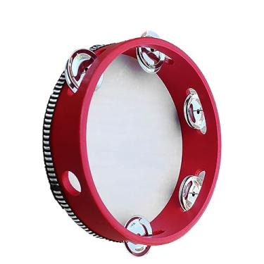 Imagem de Pandeiro de Madeira Com Jingles, Tambor de Sino de Mão, Instrumento Musical de Percussão Educacional para Crianças (4 polegadas vermelho)