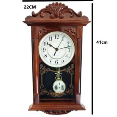 Imagem de Relógio De Parede Tipo Madeira Com Pêndulo Retrô 22X41cm - Yin's