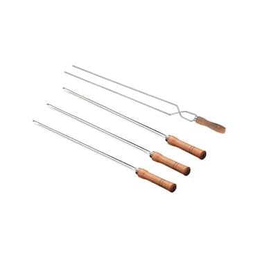Imagem de Conjunto de Espetos Simples e Duplo Utimil em Aço Inox, Aço Cromado e Madeira – 4 Peças