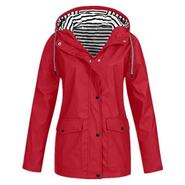 Imagem de Casaco de chuva feminino outono zíper exterior agasalho feminino com capuz, Vermelho, XXG