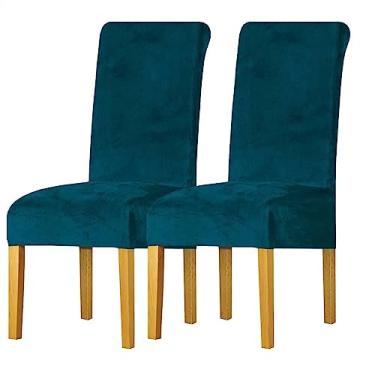 Imagem de Capas de veludo para cadeiras de jantar, capas elásticas para cadeiras grandes, capas para cadeiras com espaldar alto em elastano, elásticas, laváveis, removíveis (Color : Blue, Size : 2)