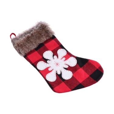 Imagem de Luxshiny Saco De Meias De Natal Floco De Neve Meias De Natal Meias Xadrez Lareira Meias Penduradas Decoração De Mesa De Jantar Decoração Rústica Adorável Decoração De Meias De Natal 3D