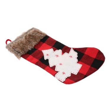 Imagem de Luxshiny Saco De Meias De Natal Saco De Guloseimas Decoração De Sala De Jantar Para Mesa De Pelúcia Meias De Natal Lareira Pendurada Ornamento De Suspensão De Natal Xadrez Meias Doces 3D