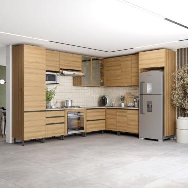 Imagem de Cozinha Bartira Cristal com 13 Portas, 5 Gavetas, 13 Prateleiras e Nicho para Forno e Micro-ondas - 762,8cm de Largura 