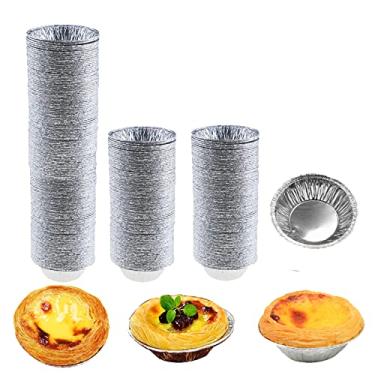 Imagem de HLCM 200 peças de bandejas de torta de alumínio para torta, mini formas de torta, moldes descartáveis para torta, forma de alumínio para assar ovos de torta, torta de quiche, torta de pudim de caramelo (200 peças)