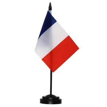 Imagem de Conjunto de bandeira de mesaAnley France Deluxe - bandeira de mesa em miniatura de 6 x 4 polegadas da França com pólo de plástico sólido de 12 "- cores vivas e resistente ao desbotamento