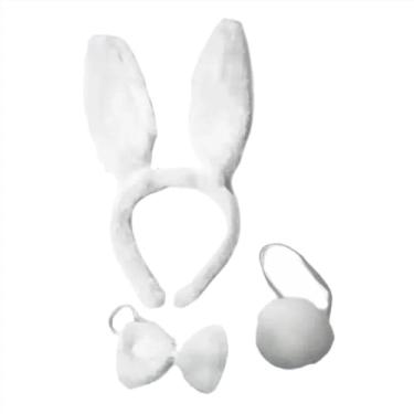 Imagem de Kit Tiara Orelha De Coelho Coelha Pelucia Gravata E Rabinho Infantil (Branco)
