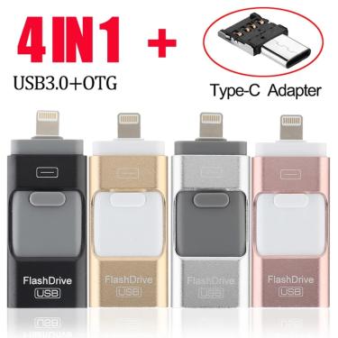 Imagem de 4 em 1 metal otg usb flash drive  128gb  64gb  32gb  16gb  8gb  para iphone  ipad  ipod e android