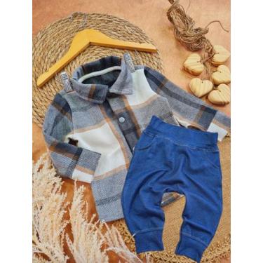 Imagem de Conjunto Bebê Masculino Camisa Xadrez  + Calça Molecotton Jeans Leve -
