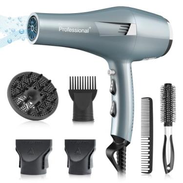 Imagem de Faszin Secador de Cabelo, Profissional Secador Íonico 2200W - Motor AC de Secagem Rápida, 2 Velocidades, 3 Temperaturas, Botão de Ar Frio, com Difusor, Bocal e Pente para Cachos e Cabelos Lisos - Cor Azul