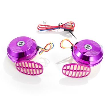 Imagem de FARBIN Buzina de trem para caminhões, buzina de carro de som variável super alto 12V 130dB com 6 modos de som para carro, motocicleta, caminhão, trem, captador (roxo)