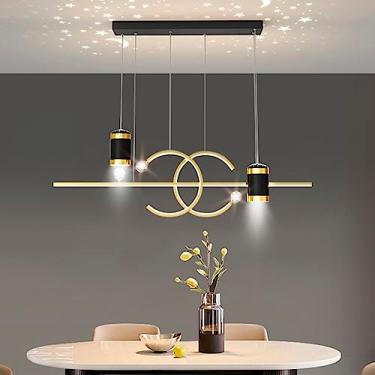Imagem de Luminária pendente LED de 100 cm para sala de jantar e mesa de jantar, ajustável em altura, luminária de teto de design, regulável 40 W com controle remoto, luminária de cozinha preta