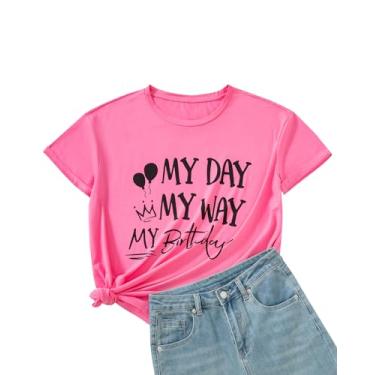 Imagem de Camisetas femininas de feliz aniversário fofas My Day My Way My Birthday, rosa, M