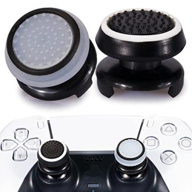 Imagem de Playrealm FPS Thumbstick Extender & Printing Rubber Silicone Grip Cover 2 Conjuntos para controle PS5 Dualsenese e PS4 (preto + transparente)