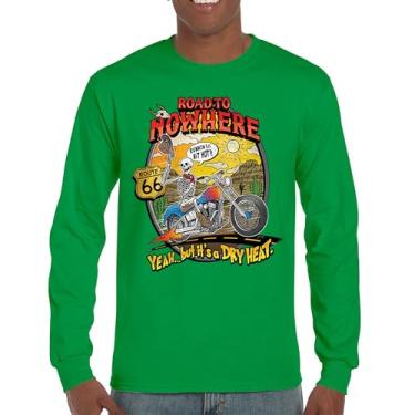 Imagem de Camiseta de manga comprida Road to Nowhere But its a Dry Heat Funny Skeleton Biker Ride Motorcycle Skull Route 66 Southwest, Verde, M