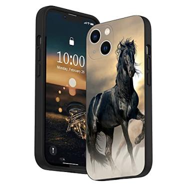 Imagem de Capa compatível com iPhone 14, capa de TPU fina à prova de choque com cavalo animal e cavalo preto para presente para homens e mulheres