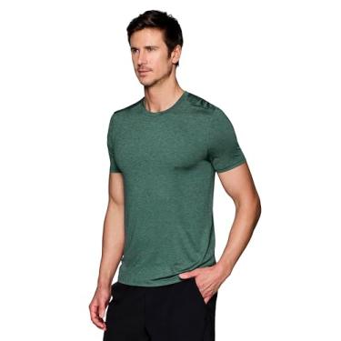 Imagem de RBX Camiseta masculina de treino, respirável, leve, elástica, com absorção de umidade, secagem rápida, corrida, Space Dye Jasper Green, P