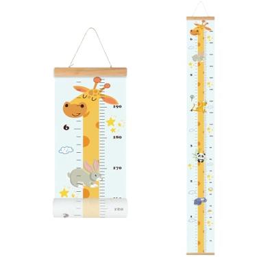 Imagem de Tabela de crescimento do bebê, tabela de parede de altura para crianças, régua de pendurar com moldura de madeira para decoração de quarto de criança 200 x 20 cm (girafa amarela)