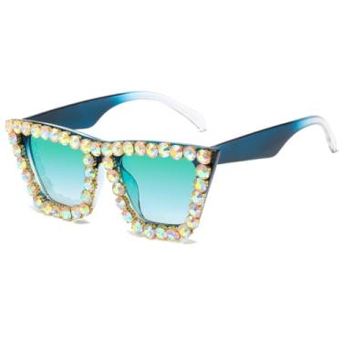 Imagem de Strass gato olho glitter óculos de sol feminino cateye vintage espumante cristal diamante óculos de sol, c8, um tamanho