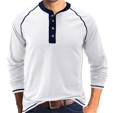Imagem de Camisetas masculinas Henley manga comprida moletom polo outono moda 4 botões camisetas clássicas algodão golfe casual, X Branco, M