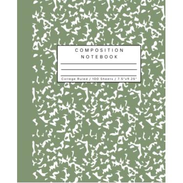 Imagem de Caderno de composição marmorizado verde sálvia | pautado universitário | 100 folhas | 200 páginas | 19 x 23,5 cm
