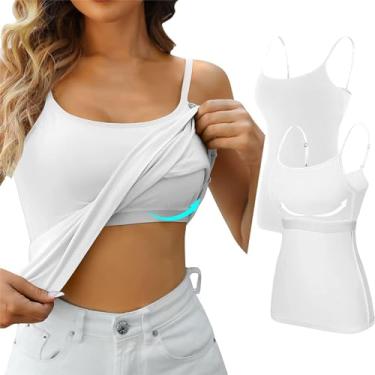 Imagem de Regatas para mulheres com sutiã embutido verão alça fina ajustável camiseta básica acolchoada elástica Cam-i 2, Branco, 3G