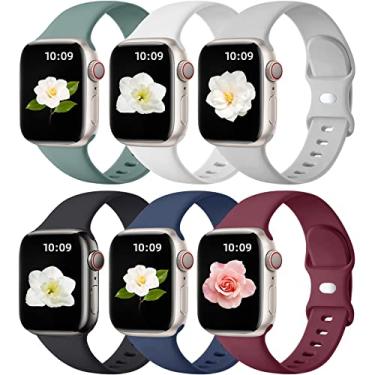 Imagem de Maledan Pulseira de substituição para Apple Watch séries 8, 7, 6, 5, 4, 3, 2 e 1 SE Ultra, pacote com 6, de silicone, 38 mm/40 mm/41 mm/42 mm/44 mm/45 mm/49 mm