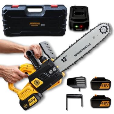 Imagem de Motosserra Profissional Sem Fio com 2 Baterias 48V: Potência de 3000W, Ideal para Cortes Precisos em Madeira. Leve, Bivolt e Alta Autonomia para Jardinagem e Trabalhos Pesados