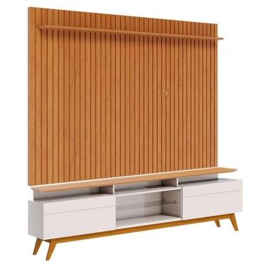 Imagem de Rack Bancada Classic 2 Gavetas com Nicho e Painel para TV Suspenso Ripado Loft 2.2 Off White Nature - Imcal
