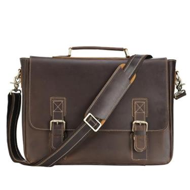 Imagem de Maleta masculina de couro genuíno para laptop de 15,6 polegadas, bolsa carteiro tiracolo para negócios, viagens e trabalho, a