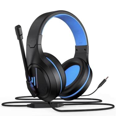 Imagem de Fone de ouvido para jogos com cancelamento de ruído com microfone, protetor de memória de controle de volume, fone de ouvido estéreo com fio compatível com PS4, PS5, PC, Xbox One, laptop, fones de