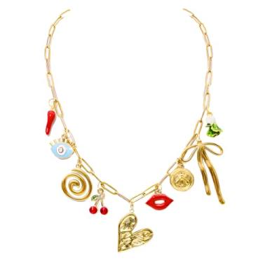 Imagem de Colar com pingente de ouro para mulheres, faça você mesmo, fruta, concha, praia, charme, sol, lua, moedas, clipe de papel, corrente de prata, colar com pingente de vaqueira, Adjustable, Zinco, Sem