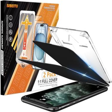 Imagem de SIBEITU Pacote com 2 [Kit de alinhamento automático] Protetor de tela de privacidade para iPhone 11 Pro Max, 6,5 polegadas 25° Anti-espião instalação de remoção automática de poeira, película de vidro