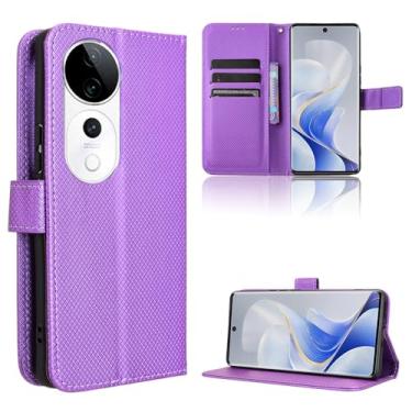 Imagem de Elubugod Capa de couro compatível com Vivo V40 Pro 5G, capa flip de couro PU compatível com Vivo V40 5G V2348 / S19 Pro 5G V2362A capa roxa