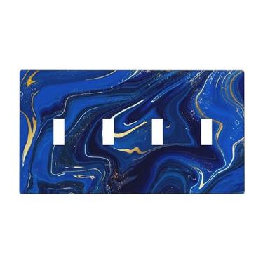 Imagem de Mármore azul abstrato dourado glitter textura 4 gangues interruptor quádruplo interruptor de luz decoração placa de parede placa decorativa elétrica placa frontal tamanho padrão para banheiro quarto