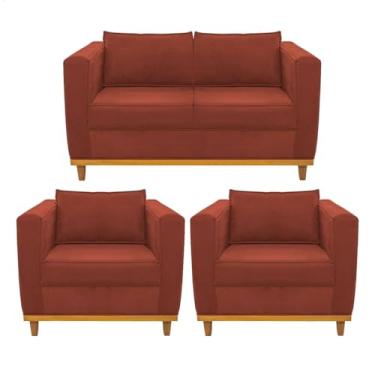 Imagem de Kit Sofá 2 Lugares e 2 Poltronas Europa Suede Terracota AM Decor