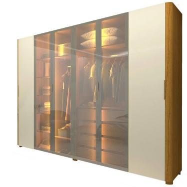 Imagem de Guarda Roupa de Casal Gelius Innova com 250 cm de Largura 6 portas com 4 portas de vidro reflecta 4 gavetas com pés e LED Naturale OFF White