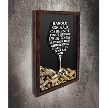Imagem de Quadro Porta Rolhas Tipos de Vinho Taça - Quadro Novo, Marrom, 30x40
