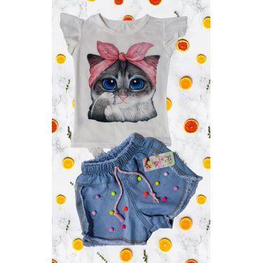 Imagem de Conjunto jeans infantil para meninas. - MC MODA KIDS, Gatinho de laço,