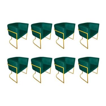 Imagem de Kit 8 Cadeiras de Jantar Premium Base de Ferro Dourada Veludo Verde - 