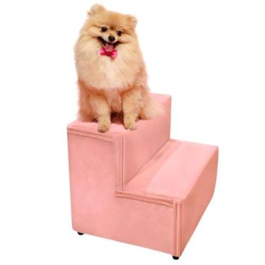 Imagem de Escada Pet Cachorro e Gato Rosa Veludo Almofadada 2 Degraus Boutique B