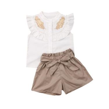 Imagem de Conjunto Social Infantil Short + Cinto + Blusa - ANJO DA MAMÃE, Marrom