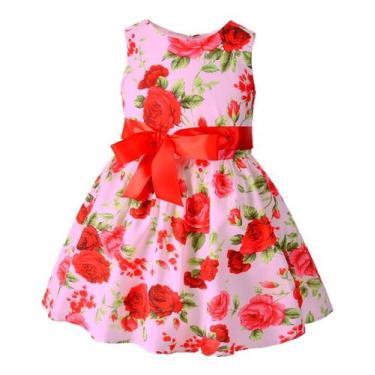 Imagem de Vestido Infantil Menina Florido Com Laço Festa - anjo da mamãe, Vermel