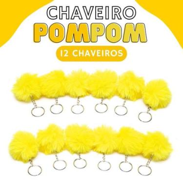 Imagem de Chaveiro Pompom Pelúcia Amarelo Gema - 50Mm Kit C/12 Unidades - Nybc