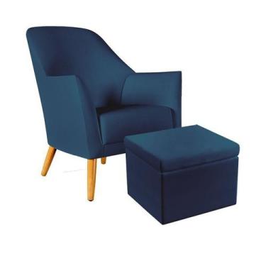 Imagem de Poltrona Orion com Puff Quasar Para Sala de Estar Sued Azul Marinho Ar