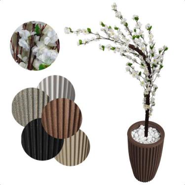 Imagem de Cerejeira Artificial Branca Galho Curvo Vaso Decoração - Flor de Menti