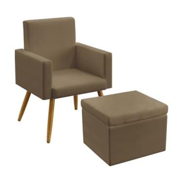 Imagem de Poltrona Para Sala de Estar Nina Sem Rodapé Com Puff Quasar Sued Capuc